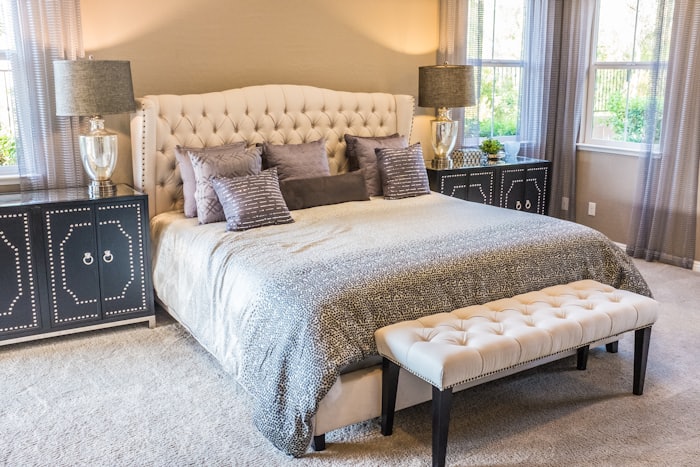 Bedroom with a made bed